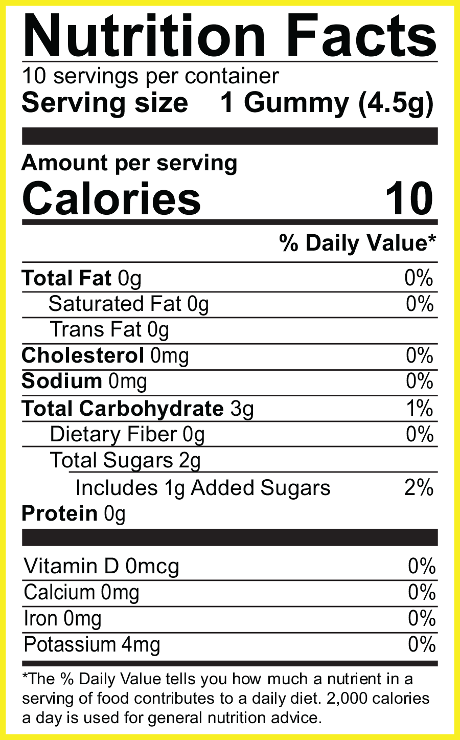 Live Rosin nutrition label