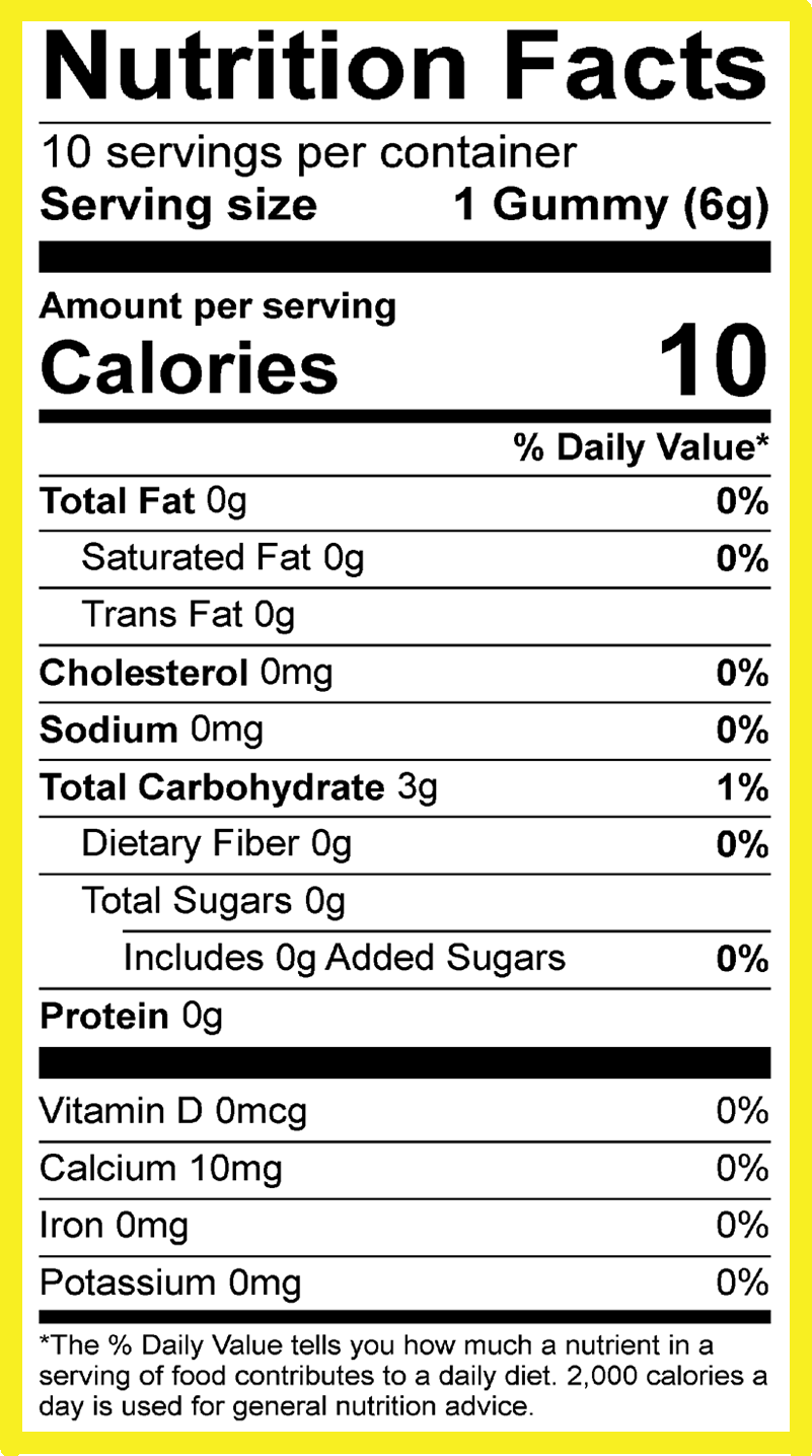 Sugar Free Tropical nutrition label