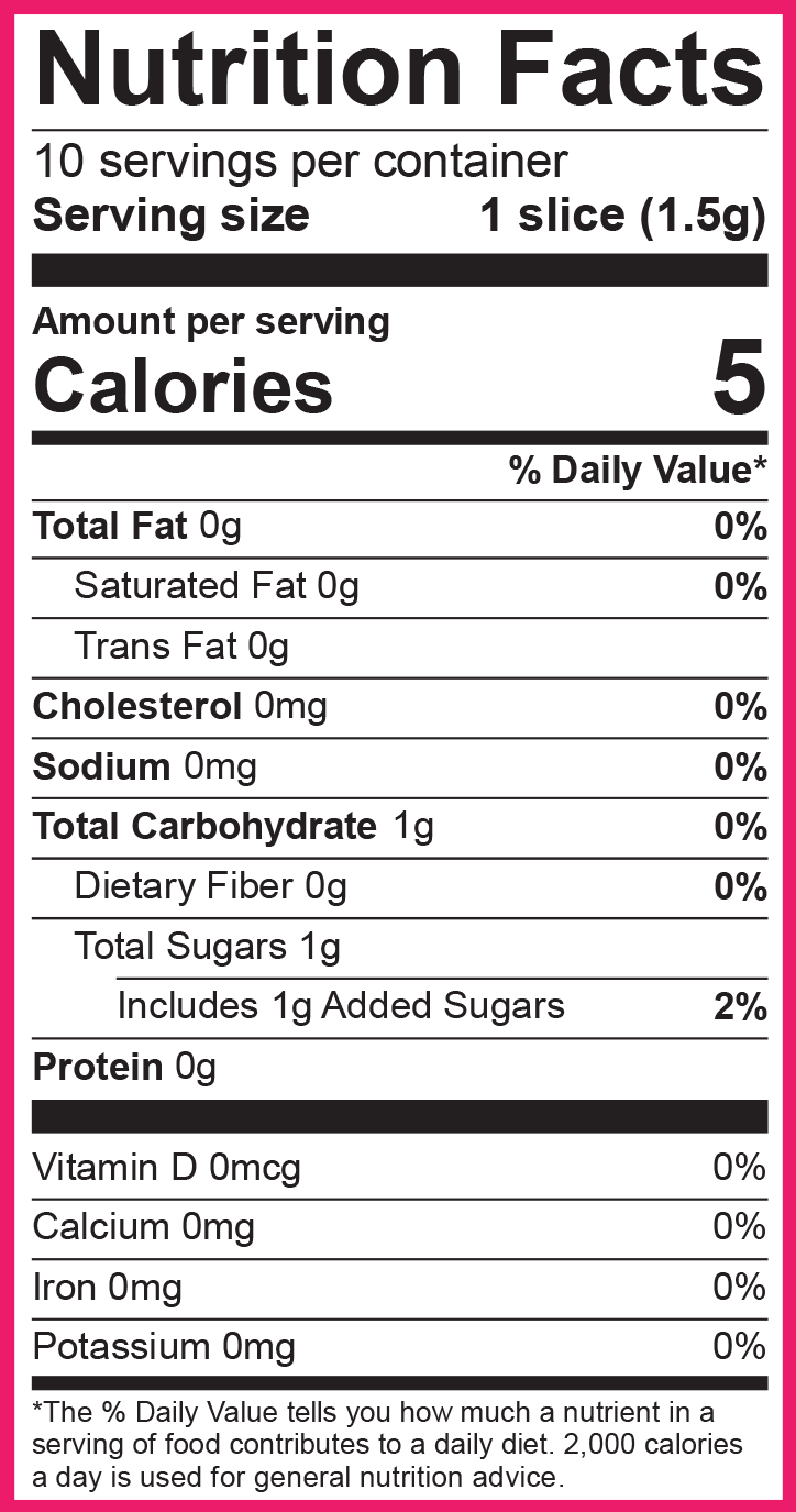 Peg’s Big Summer RSO nutrition label