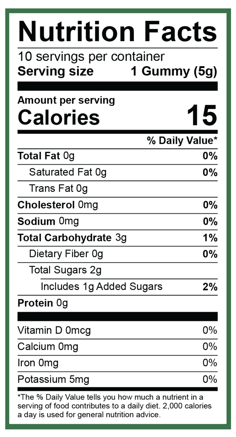 Sweet Dreams nutrition label